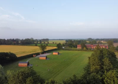 Aerial view of the luxury glamping pods at Millview Meadow Glamping