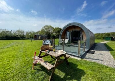 A picnic outside the pod