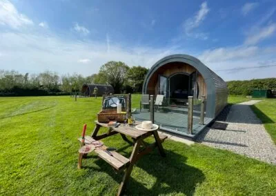 A picnic outside the pod